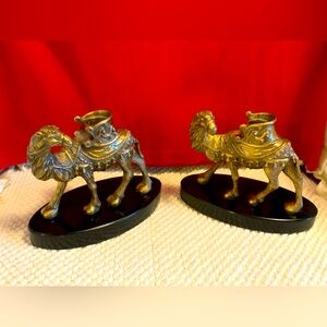 BRONZE CAMEL INKWELL & QUILL PEN HOLDER MARBLE BASE